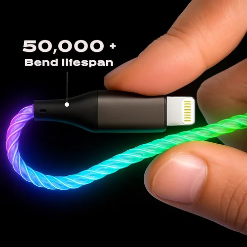 Vista 2 de Cable de carga para iPhone, cables Lightning LED que cambian de color, certificado Apple MFi, cable de carga rápida USB para Apple iPhone 13, 12, 11