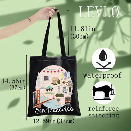 Vista 3 de LEVLO San Francisco Trip Tote Bag - Golden Souvenir Bolsa de comestibles reutilizable