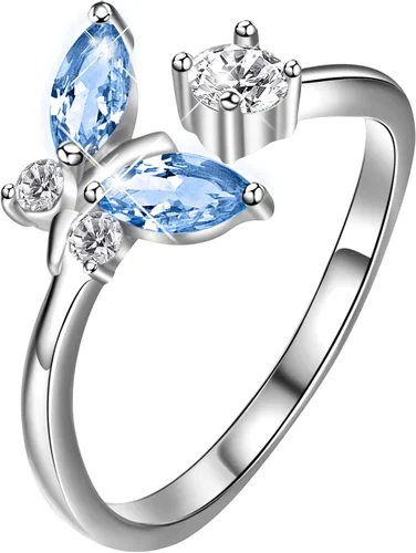 Vista 11 de AOBOCO - Anillo abierto de mariposa de plata esterlina ajustable, adornado con cristal de Austria, joyería para regalo de aniversario o cumpleaños