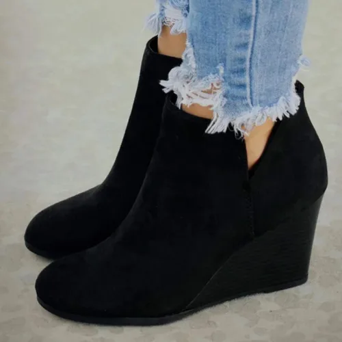 Vista 2 de Botines cortos de gamuza para mujer, con cierre de cremallera, puntera cerrada, para senderismo, estilo mujer, Sandalias negras, caqui, marrones, 9