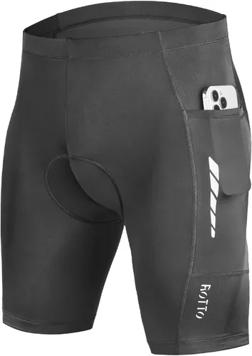 Vista 11 de ROTTO Pantalones cortos de ciclismo para hombre con acolchado de esponja y gel para ciclismo de carretera y MTB 01 Negro/Bolsillos