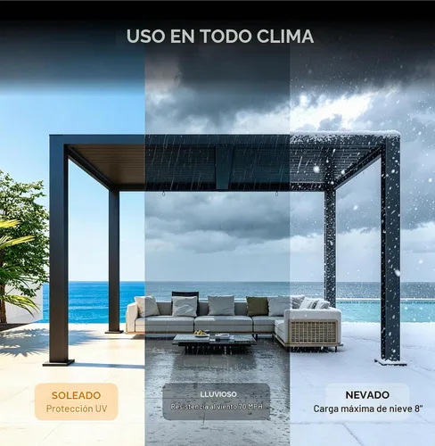 Vista 8 de Aoxun Motorized Louvered Pergola 9'x12' with LED Lights & Power Outlet