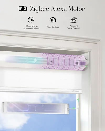 Vista 5 de Graywind Persianas enrollables inteligentes sin taladro, compatibles con Alexa/Google, control remoto/aplicación, persianas opacas alimentadas por