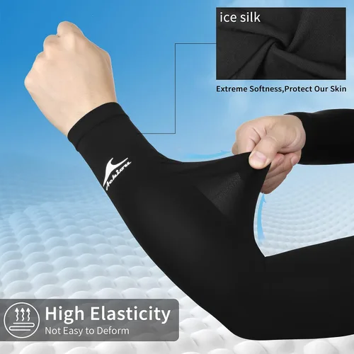 Vista 4 de Achiou Mangas de Brazo de Seda de Hielo Refrigerante, Mangas de Protección Solar UV de Verano, de Compresión UPF 50+ para Mujeres, Voleibol