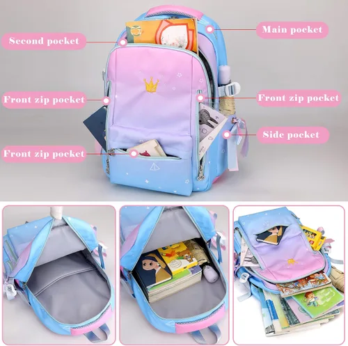 Vista 3 de Mochila para niñas y niños, bonita mochila escolar Kawaii ligera para escuela media y secundaria con bolsillo antirrobo, Negro Blanco, Mochila