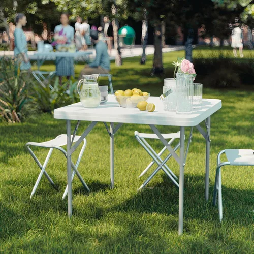 Vista 8 de Flash Furniture Mesas cuadradas de plástico plegables para eventos, juego de 12, color blanco granito