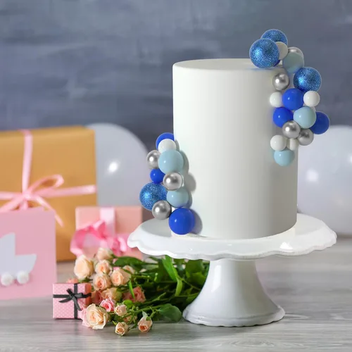 Vista 4 de ASTARON 50 piezas de palos para adornos de pastel con bolas, globos mini para suministros de decoración, bolas de espuma para pasteles para baby