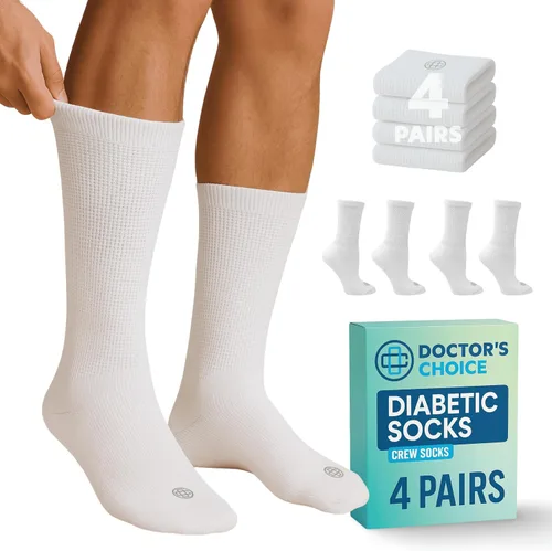 Vista 12 de Calcetines para diabéticos Doctor's Choice para hombre, calcetines sin costuras con parte superior sin uniones, 4 pares, talla grande 9-12 y XL 13-15