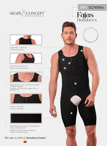 Vista 5 de SHAPE CONCEPT Fajas colombianas para hombres y hombres, faja de alta compresión, moldeadora de cuerpo para hombres 061 064