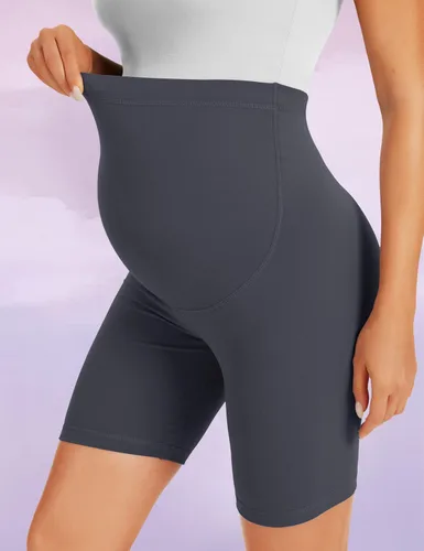 Vista 3 de BONVIGOR Pantalones cortos de maternidad sobre el vientre para ciclismo, entrenamiento, yoga, activo, atlético, embarazo, pantalones cortos de pijama