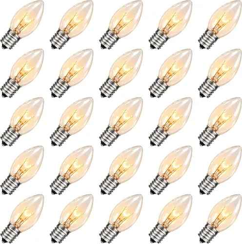 Vista 12 de Paquete de 25 bombillas de repuesto C9 multicolor, bombillas de Navidad C9 de 7 W con base intermedia E17, bombillas incandescentes para luces