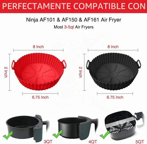 Vista 2 de Forros de silicona para freidora de aire Ninja AF101/161/150, compatible con COSORI/Gourmia/PowerXL/Instant