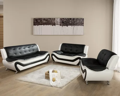 Vista 11 de Juego de sofá de piel sintética para sala de estar, muebles de sala de estar, juego de sofá moderno con sofá de 3 plazas, sofá biplaza y sillón