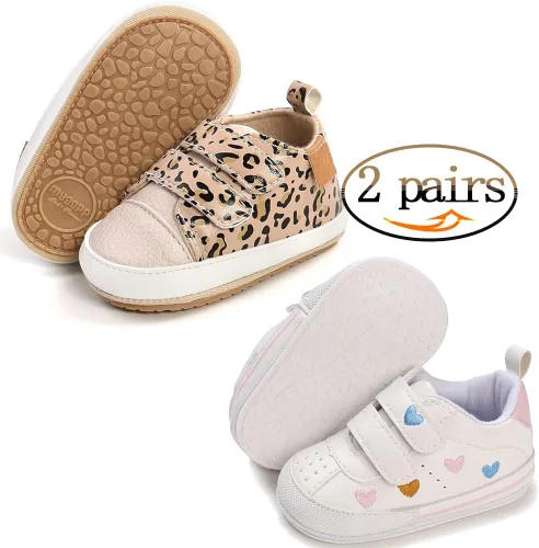 Vista 2 de eitwo 2 pares de zapatos de bebé, para niños y niñas, suela de goma antideslizante, unisex, suaves y ligeros, zapatos de cuna para primeros pasos