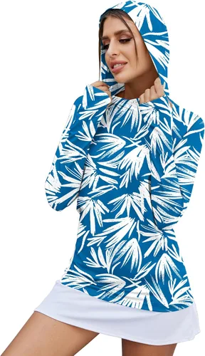 Vista 27 de LUYAA - Sudaderas con capucha para mujer, protección solar UPF 50+, transpirables, elásticas, para senderismo, manga larga, para correr Beige