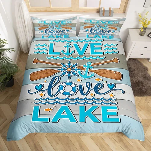 Vista 36 de Erosebridal Lake House Twin Bed Set for Boys Girls Kids, Blue and Beige Lakehouse 2Pcs Duvet Cover with Zipper, Rustic Farmhouse Bedding Sets
