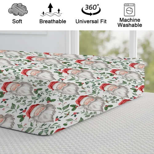 Vista 8 de Divertidas fundas para cambiador de Papá Noel, diseño de hojas de abeto de cerezo, para bebés, niños y niñas, para invierno, suaves, transpirables