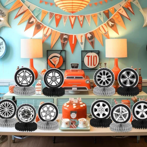 Vista 5 de 12 centros de mesa de autos de carreras para mesas, decoración de fiesta de cumpleaños de autos de carreras, decoración de centros de mesa