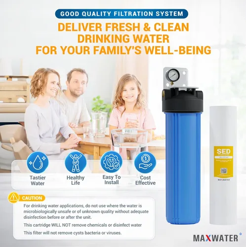 Vista 6 de Max Water Carcasa universal para filtro de agua para toda la casa, cartucho de carbono de sedimentos de 20 x 4.5 pulgadas, sistema de prefiltración