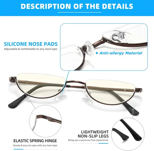 Vista 4 de Half Lens Reading Glasses Blue Light Blocking, Half Moon Frame Semi Rim Spring Hinge Readers with Case for Men Women
