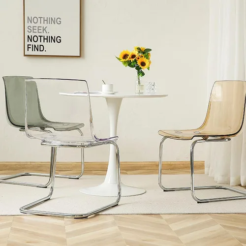 Vista 7 de Silla de comedor con respaldo transparente para el hogar, silla de acrílico de ocio de diseño minimalista, con respaldo de silla de acrílico