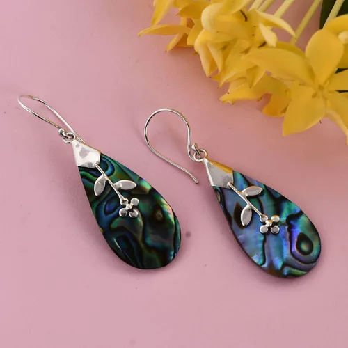 Vista 2 de Compra pendientes de plata de ley 925 con concha de abulón LC, aretes colgantes para mujer, regalos para mujeres