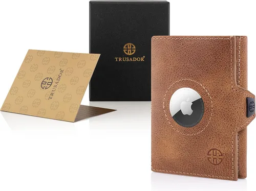 Vista 5 de TRUSADOR Verona - Cartera unisex de piel con bolsillo frontal, Coñac, Soporte para monedas y Airtag