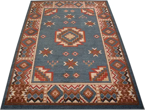 Vista 16 de Nevita Collection Southwestern Native American Design Area Alfombra geométrica (azul, 5'3" redondo)