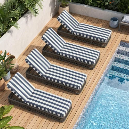 Vista 23 de Outdoor Chaise Lounge Chairs Set of 2, Brown Woven Rope Pool Lounge Chairs marrón/beige