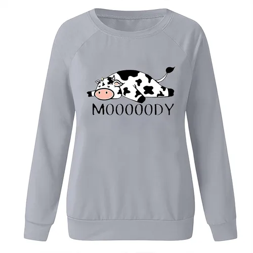 Vista 4 de Sudadera con capucha para mujer, diseño de vaca Moody, con bonito bloque de color, delgada, de manga larga