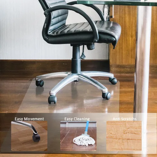 Vista 2 de Tapete transparente para silla de oficina de madera dura, tapete rectangular para sillas de juegos, tapete rectangular para suelos duros, tapetes