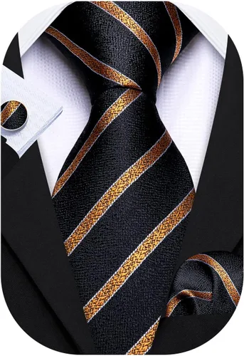 Vista 298 de Barry.Wang Juego de corbatas para hombre, corbata de seda a rayas, tejido a cuadros, gemelos formales, negocios, boda