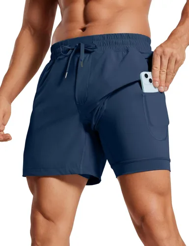Vista 7 de CRZ YOGA Pantalones cortos de correr 2 en 1 para hombre de 5 pulgadas, forrados, de secado rápido, para entrenamiento, deportes, atletismo