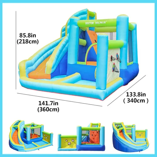 Vista 5 de Doctor Dolphin Tobogán acuático inflable, casa de rebote de agua para niños, casa de rebote de tobogán acuático para patio trasero, casa inflable