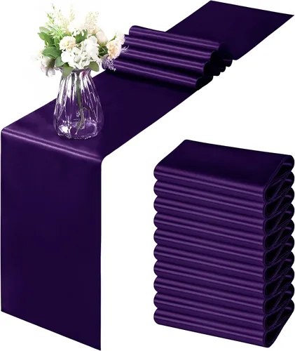 Vista 56 de Horbaunal - Juego de 12 caminos de mesa de satén azul claro de 12 x 108 pulgadas, caminos de mesa suaves para bodas, banquetes, fiestas de cumpleaños