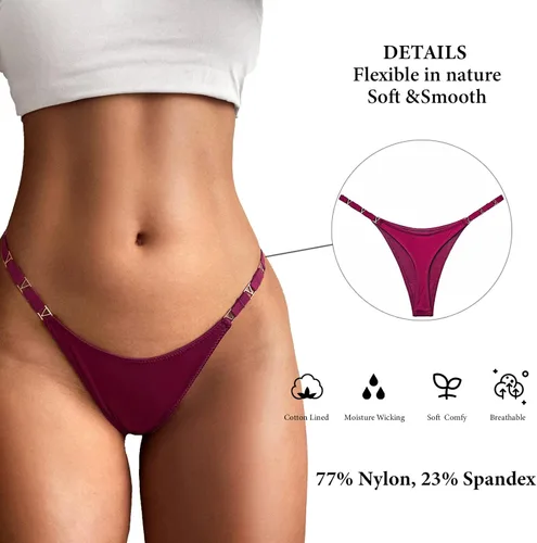 Vista 2 de Meshal Tanga sexy para mujer, bragas de algodón, con espalda en T, 5 unidades, hipster