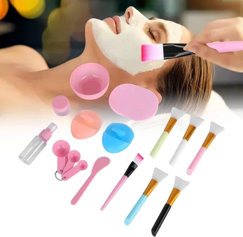 Vista 4 de Juego de cuencos para mezclar mascarillas faciales, kit de herramientas de mezcla de mascarillas con máscara facial, cuenco, espátula, cepillo