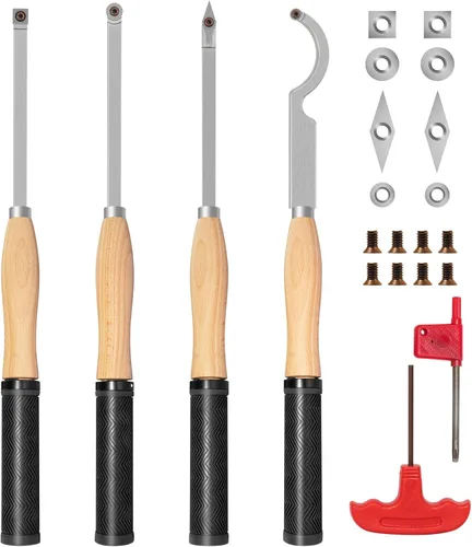 Vista 7 de Kit de herramientas de torneado para torno de madera con punta de carburo de tamaño completo de 18.3", herramienta de desbaste y acabado de torno