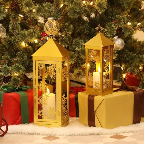Vista 5 de NEEDOMO Decoraciones navideñas para exteriores e interiores, decoración de farol de vela de metal de 17/12 pulgadas, faroles de Navidad