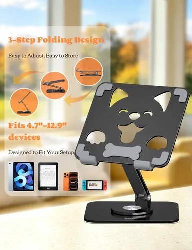 Vista 2 de Aoviho Soporte ajustable para tablet iPad – Soporte de escritorio de aluminio giratorio de 360°, soporte plegable y estable para iPad Pro 12.9/11
