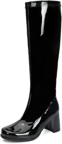 Vista 15 de LIURUIJIA Botas Gogo de mujer, hasta la rodilla, tacón ancho, punta cuadrada, estilo años 60 y 70, botas de disfraz de discoteca Blanco