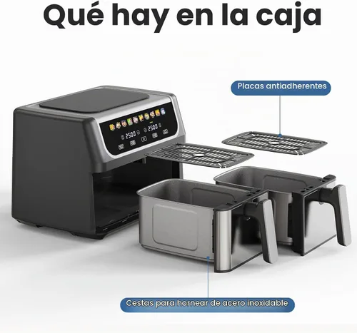 Vista 8 de OLIXIS Dual Air Fryers with 2 Baskets 9.5 Quarts Large Airfryer 10-in-1 Black