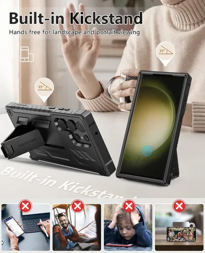 Vista 4 de FNTCASE Funda para Samsung Galaxy S23-Ultra: protección de grado militar a prueba de caídas cubierta móvil con soporte TPU resistente a prueba