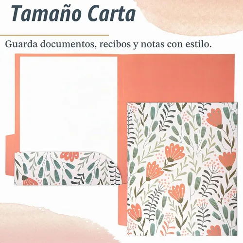 Vista 5 de Carpetas decorativas para archivos, paquete de 12 carpetas florales, tamaño carta, 6 diseños Floraciones Pastel