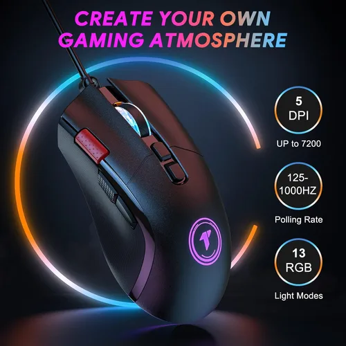 Vista 3 de TECURS Mouse para juegos con cable