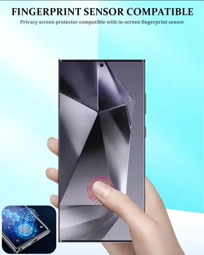 Vista 4 de Protector de pantalla de privacidad compatible con Samsung Galaxy S24 Ultra, vidrio templado con protector de lente de cámara, compatible