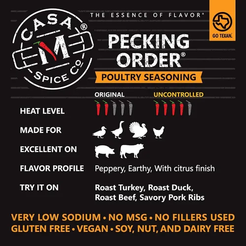 Vista 4 de Casa M Spice Co Pecking Order Condimento para aves de corral • Muy bajo en sodio • Sin MSG • Sin gluten • Apto para dieta cetogénica • Especias