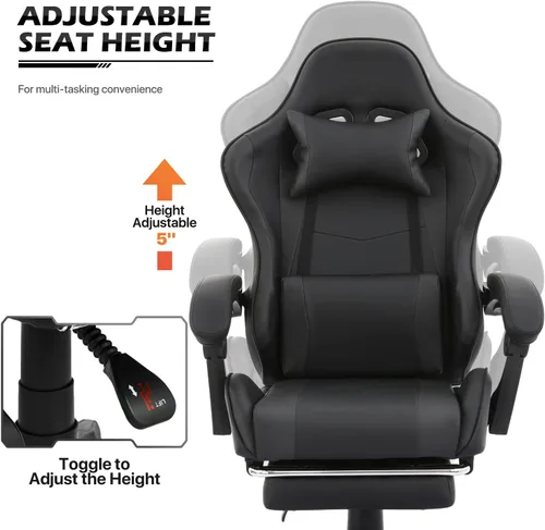 Vista 7 de MoNiBloom Silla de juegos de computadora con reposapiés y soporte lumbar, silla de carreras ergonómica de altura ajustable para adultos