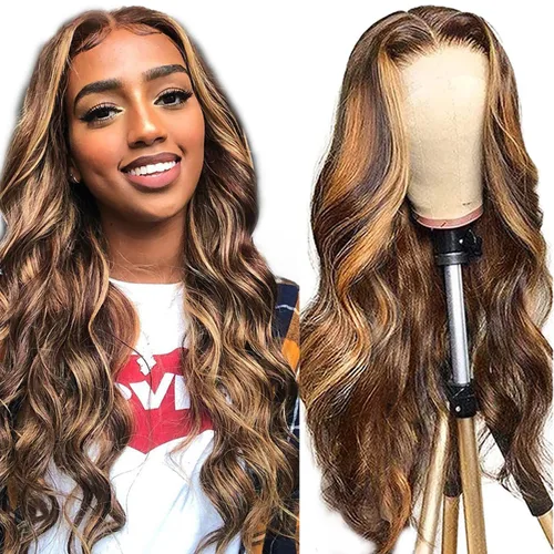 Vista 11 de Peluca de encaje frontal de cabello humano ondulada tipo body wave de 13x6. Peluca de cabello humano predepilada con cabello de bebé. Peluca