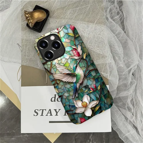 Vista 3 de DAIZAG Funda compatible con iPhone 11 Pro Max, hermosa carcasa rígida híbrida de plástico TPU con diseño de pájaro colorido + funda protectora